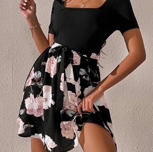 Dress with tie belt.